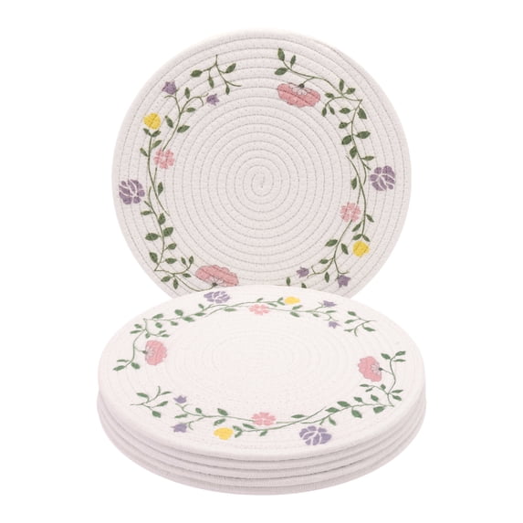 Unique Bargains Round Placemats 6pcs Woven Placemats White 11.8"x11.8"