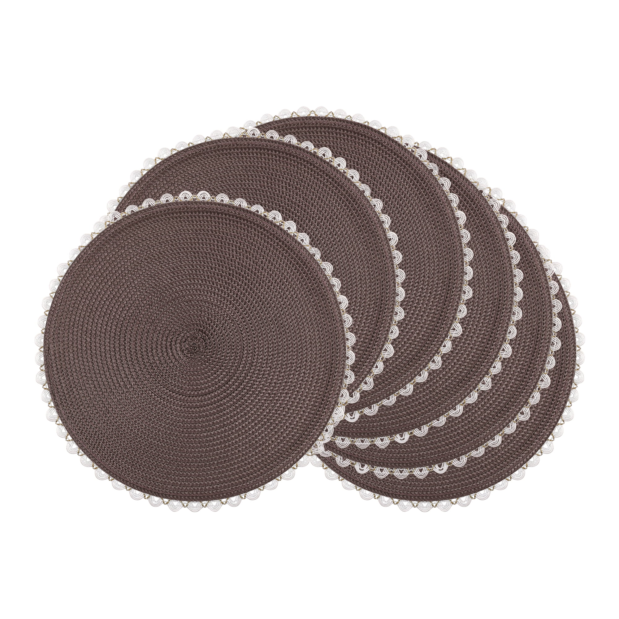 Unique Bargains Round Placemats Set of 6 Woven Table Mats Coffee 15.7x15.7inch