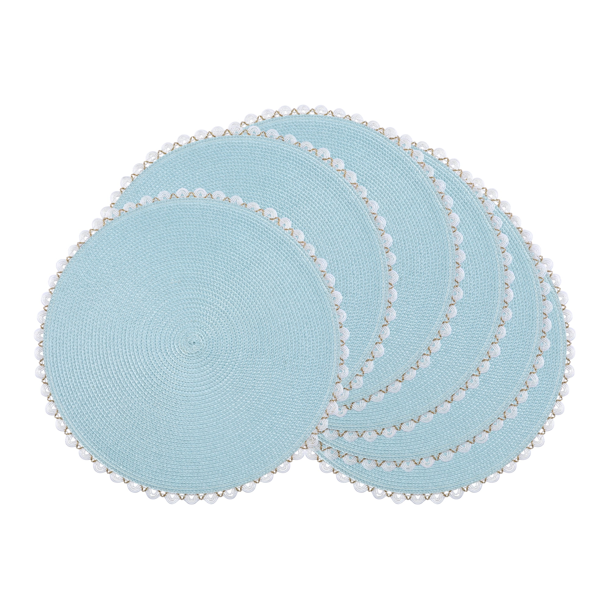 Unique Bargains Round Placemats Set of 6 Woven Table Mats Dark Blue 15.7x15.7inch