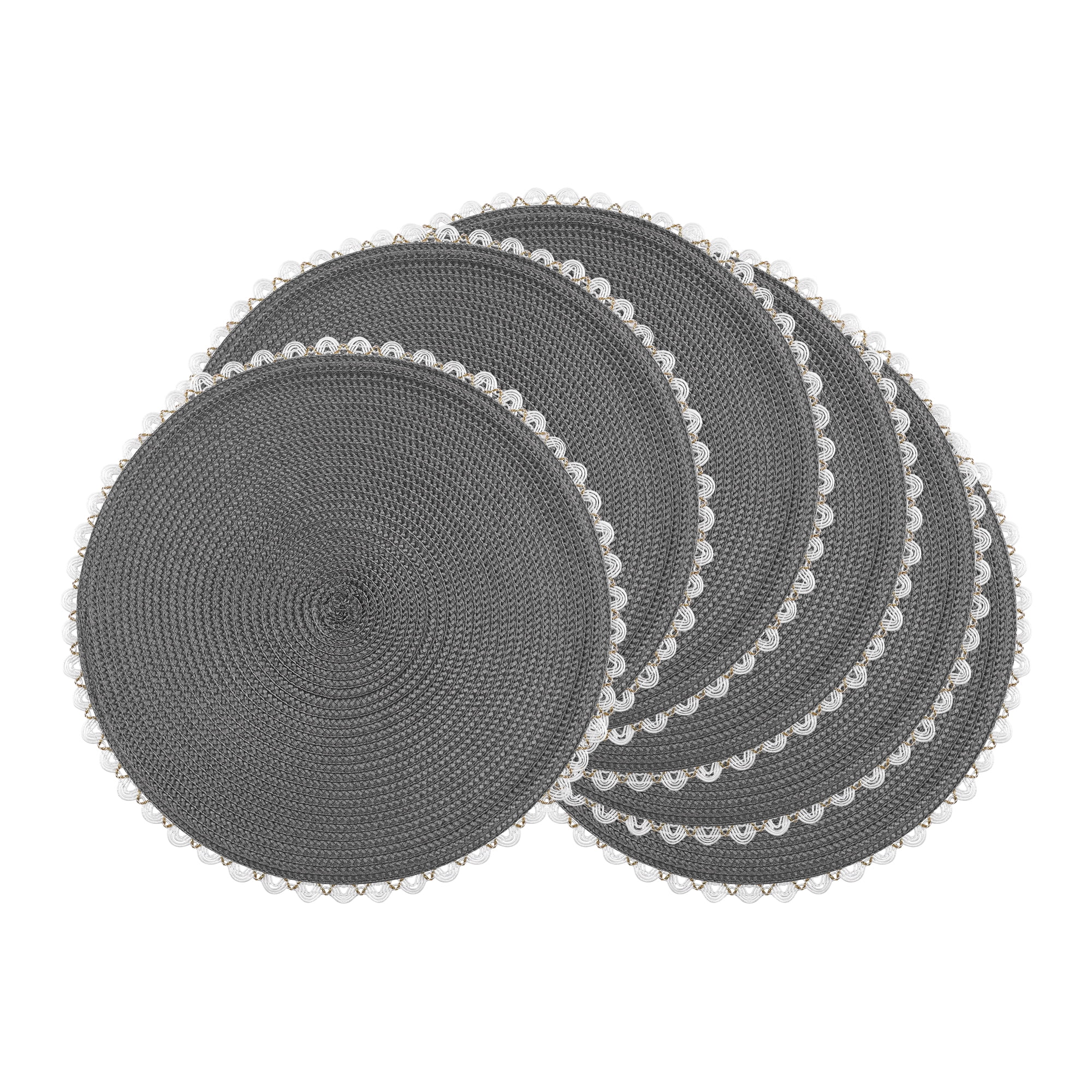 Unique Bargains Round Placemats Set of 6 Woven Table Mats Dark Gray 15.7x15.7inch