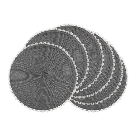 Unique Bargains Round Placemats Set of 6 Woven Table Mats Dark Gray 15.7x15.7inch