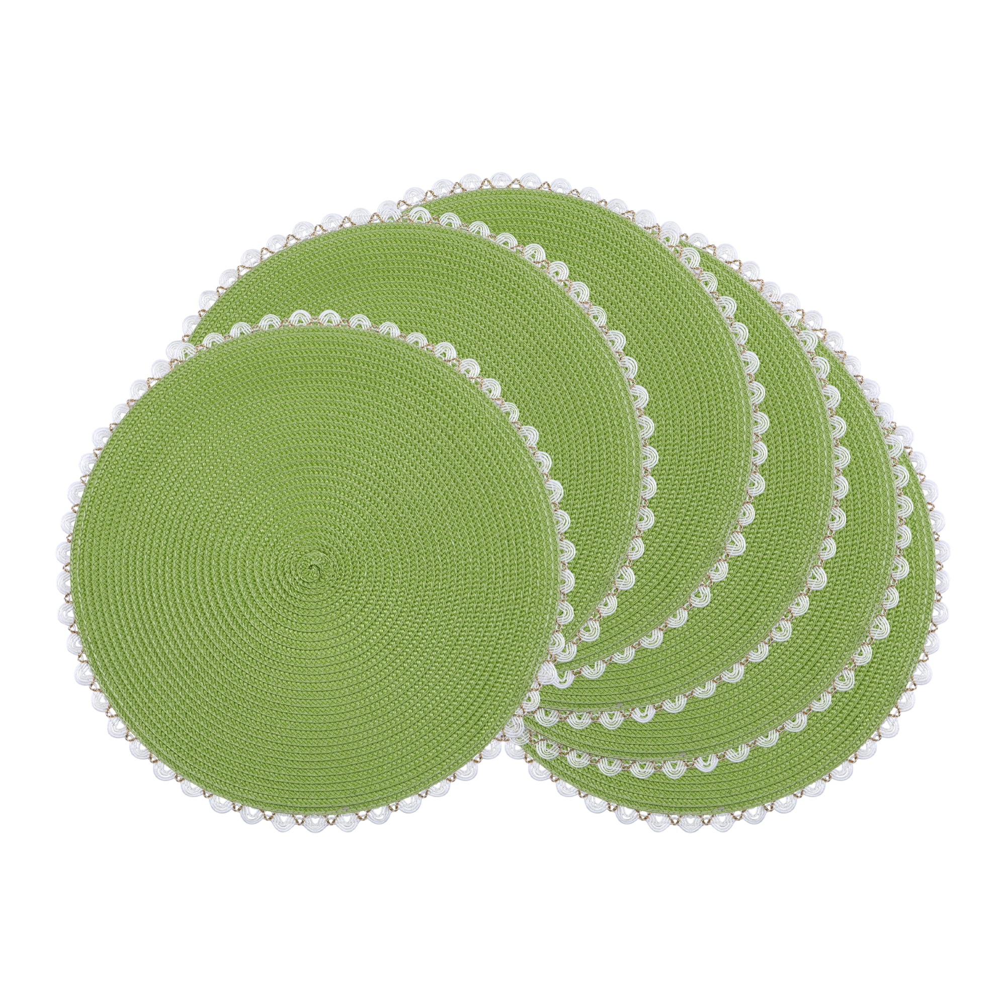 Unique Bargains Round Placemats Set of 6 Woven Table Mats Grass Green 15.7x15.7inch