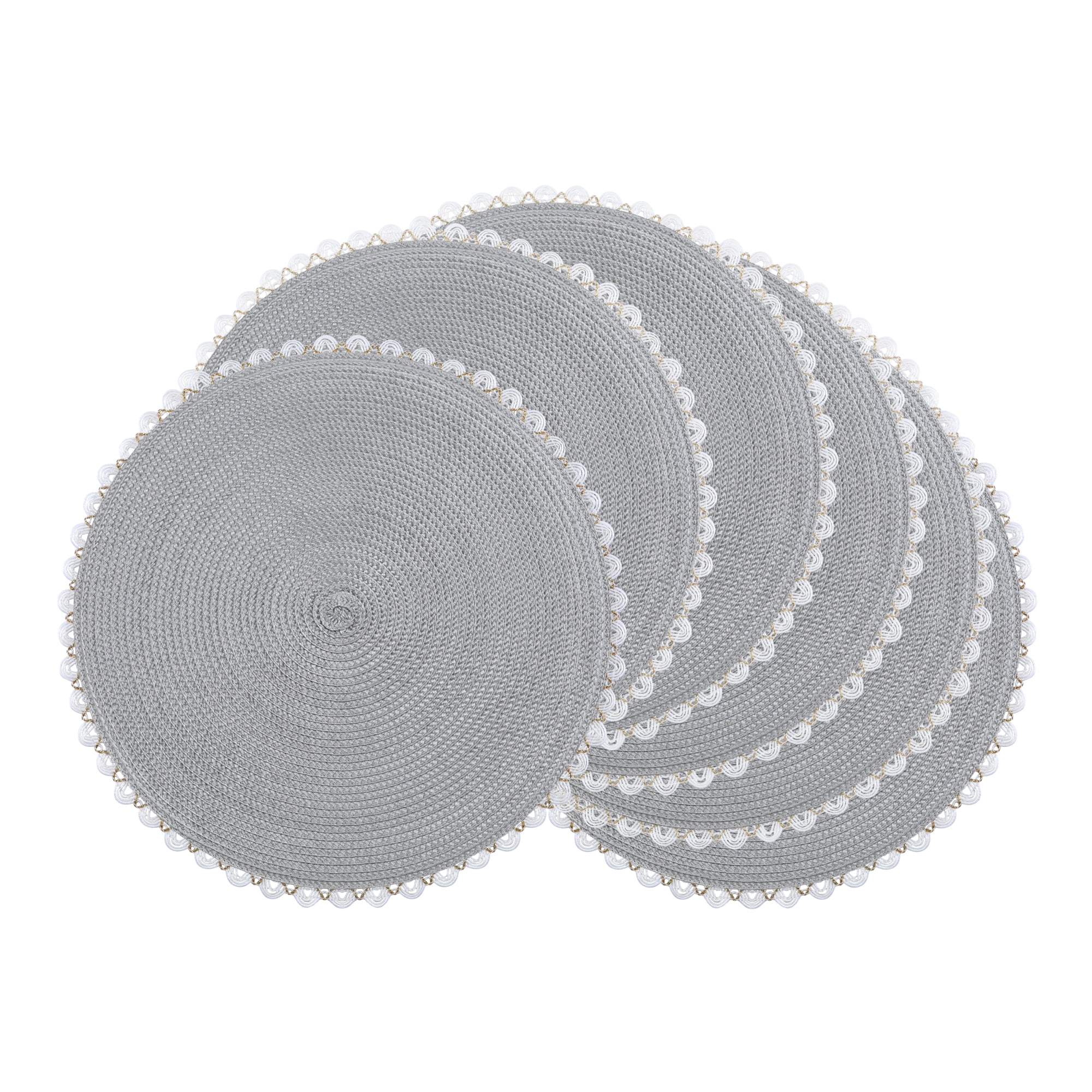 Unique Bargains Round Placemats Set of 6 Woven Table Mats Light Gray 15.7x15.7inch