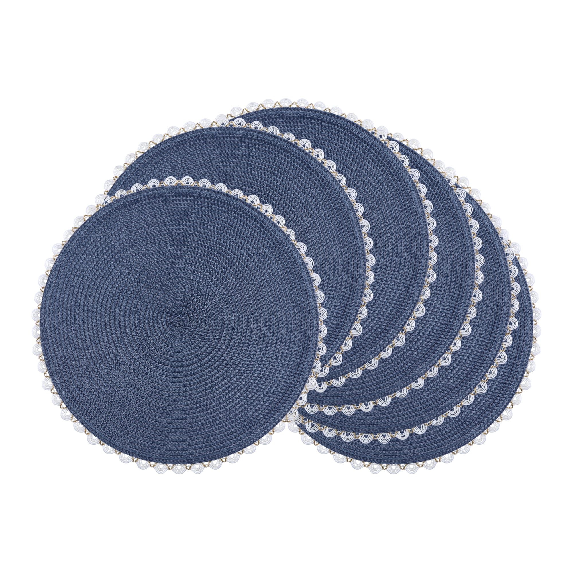 Unique Bargains Round Placemats Set of 6 Woven Table Mats Navy Blue 15.7x15.7inch