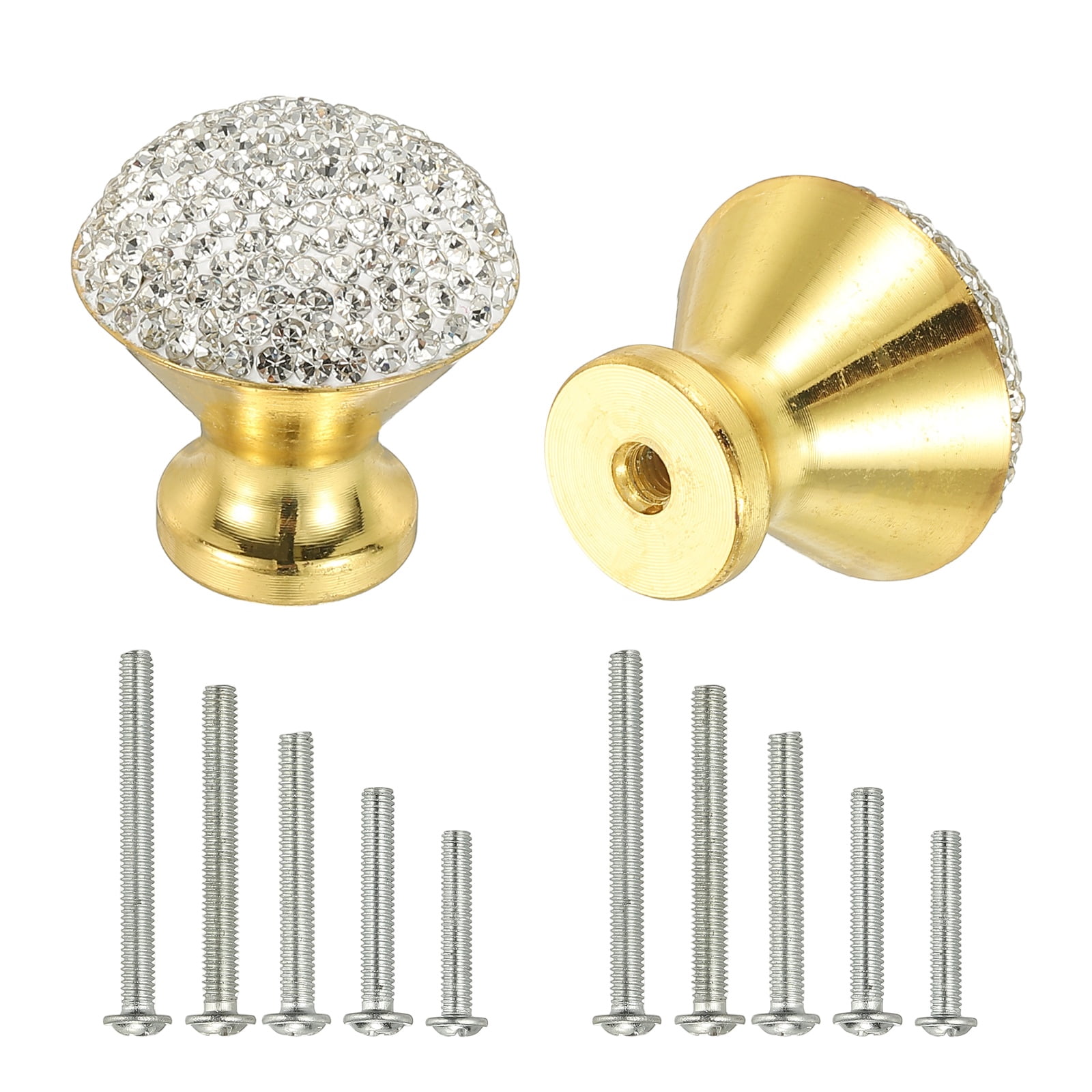 Unique Bargains Round Pull Handle 2Pcs Gold Base + White Gem