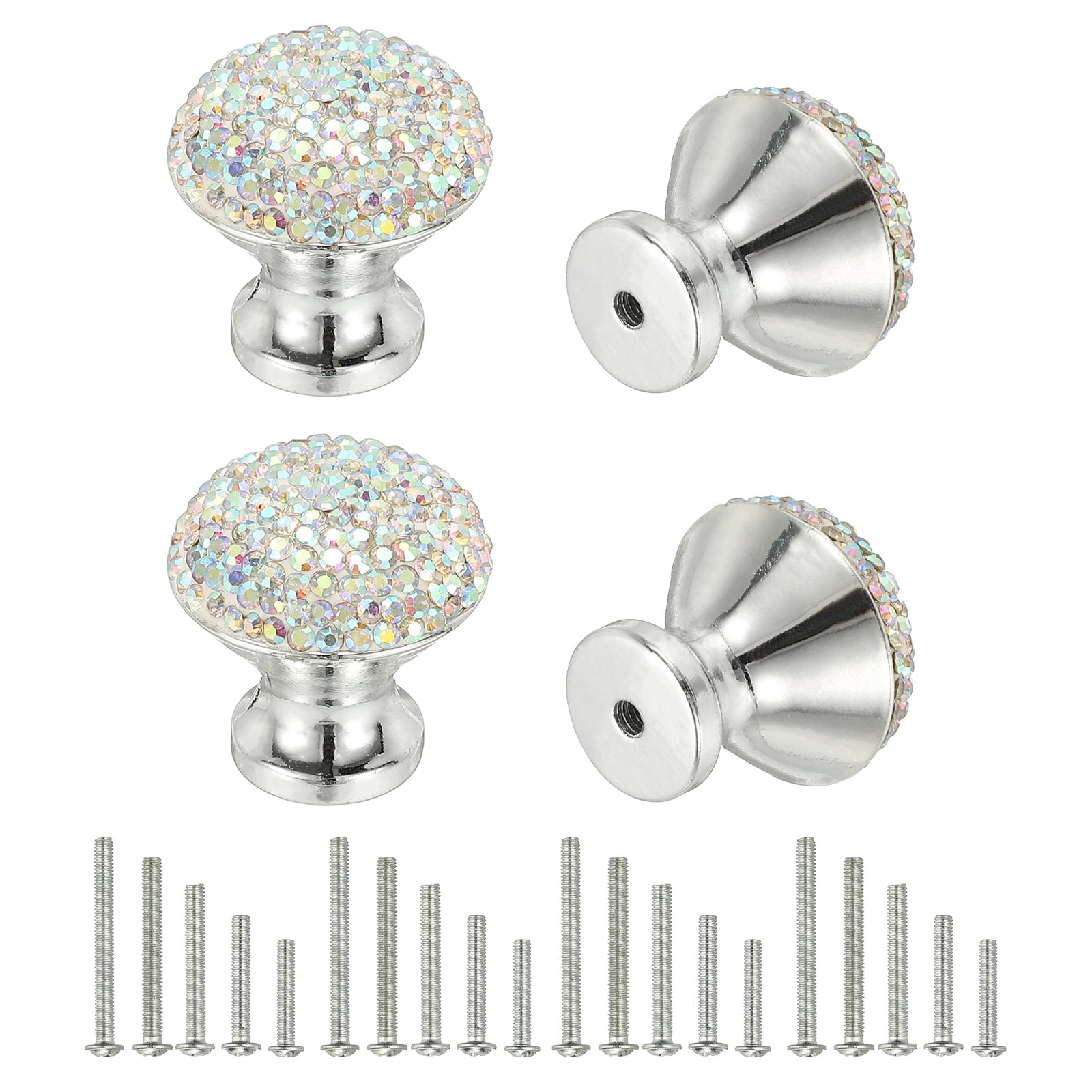 Unique Bargains Round Pull Handle 4Pcs White Base + AB Gem