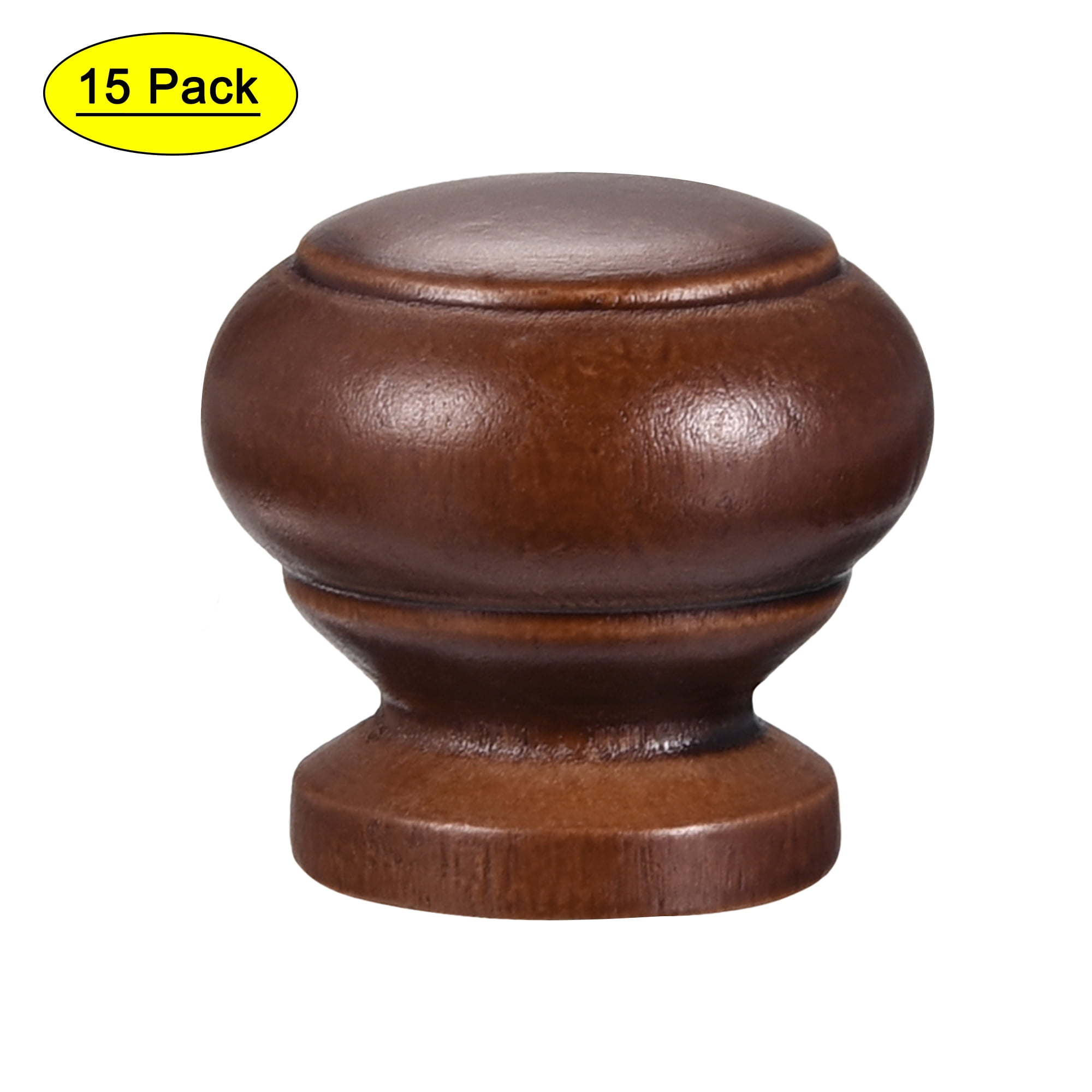 15-Pack Round Wood Drawer Knobs - 27mm, Dark Red, M4 Thread, Vintage Style