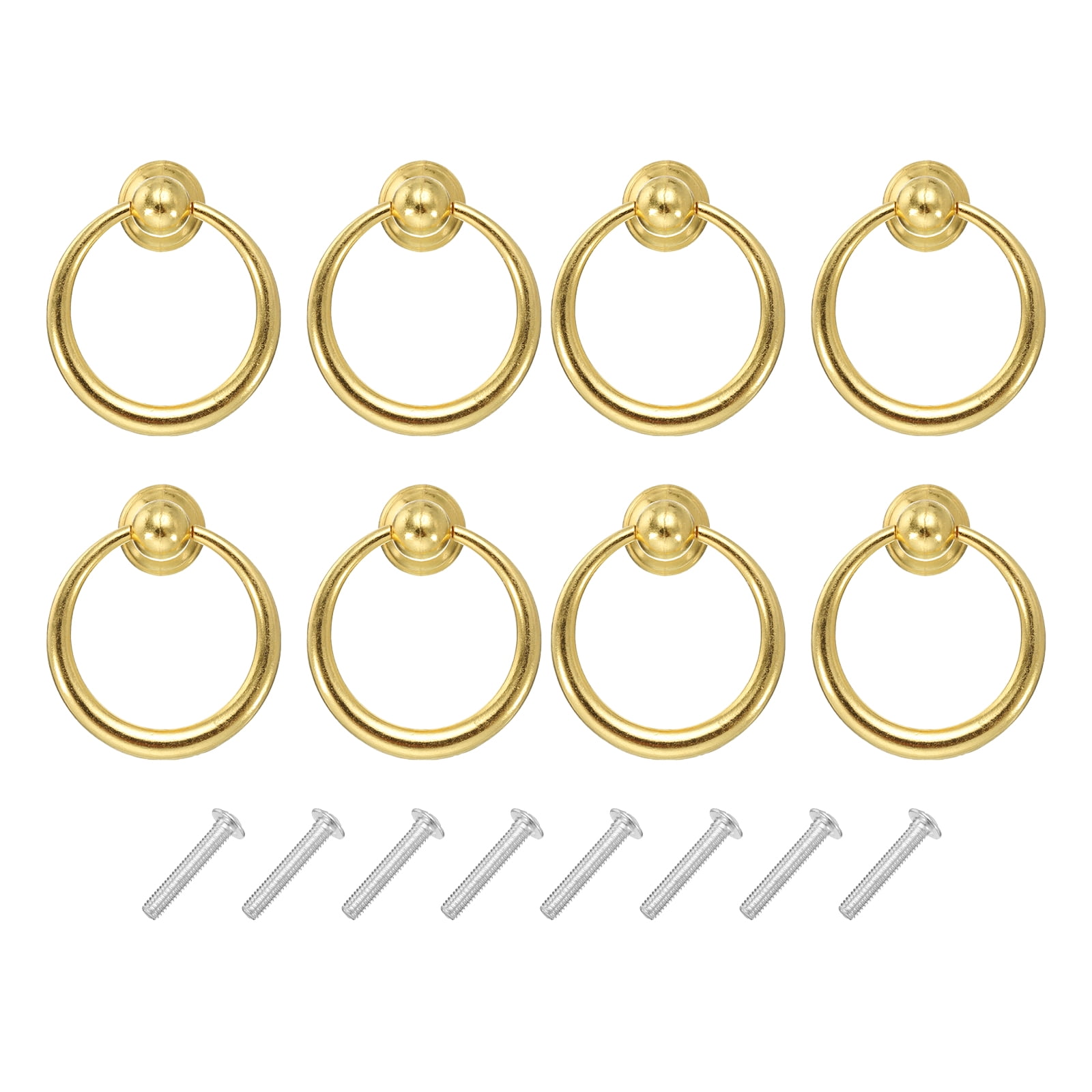 Unique Bargains Round Ring Drawer Pulls with Screws Zinc Alloy 8 Sets Gold Tone