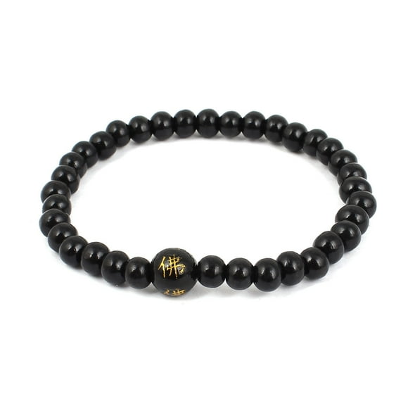 Round Sandalwood 36 Beads Linked Elastic String Bracelet Bangle Black