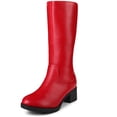thumbnail image 1 of Unique Bargains Round Toe Side Zip Low Chunky Heels Mid Calf Boots for Women Red 9, 1 of 6