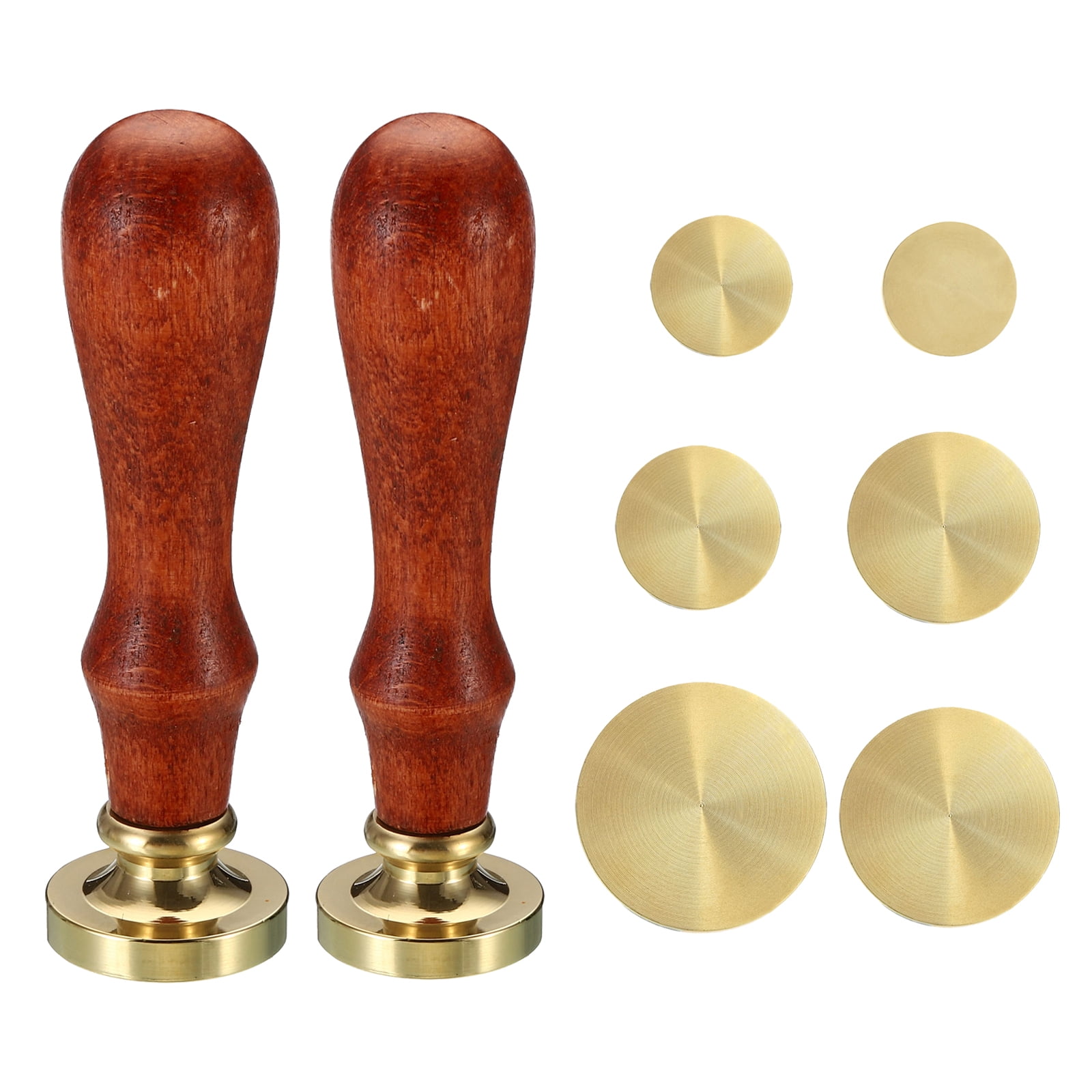 Unique Bargains Round Wax Seal Stamp 6pcs Removable Brass Head Crafting Golden Brown 4.72"