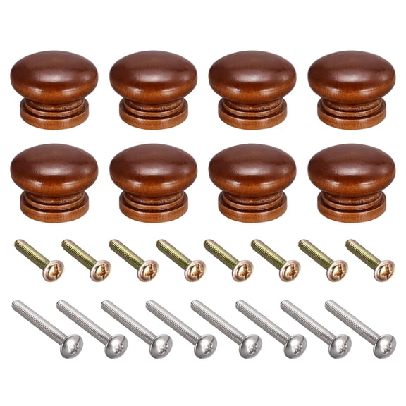 Unique Bargains Round Wood Knob Pull Handles for Drawer with Screws Brown 33x23mm