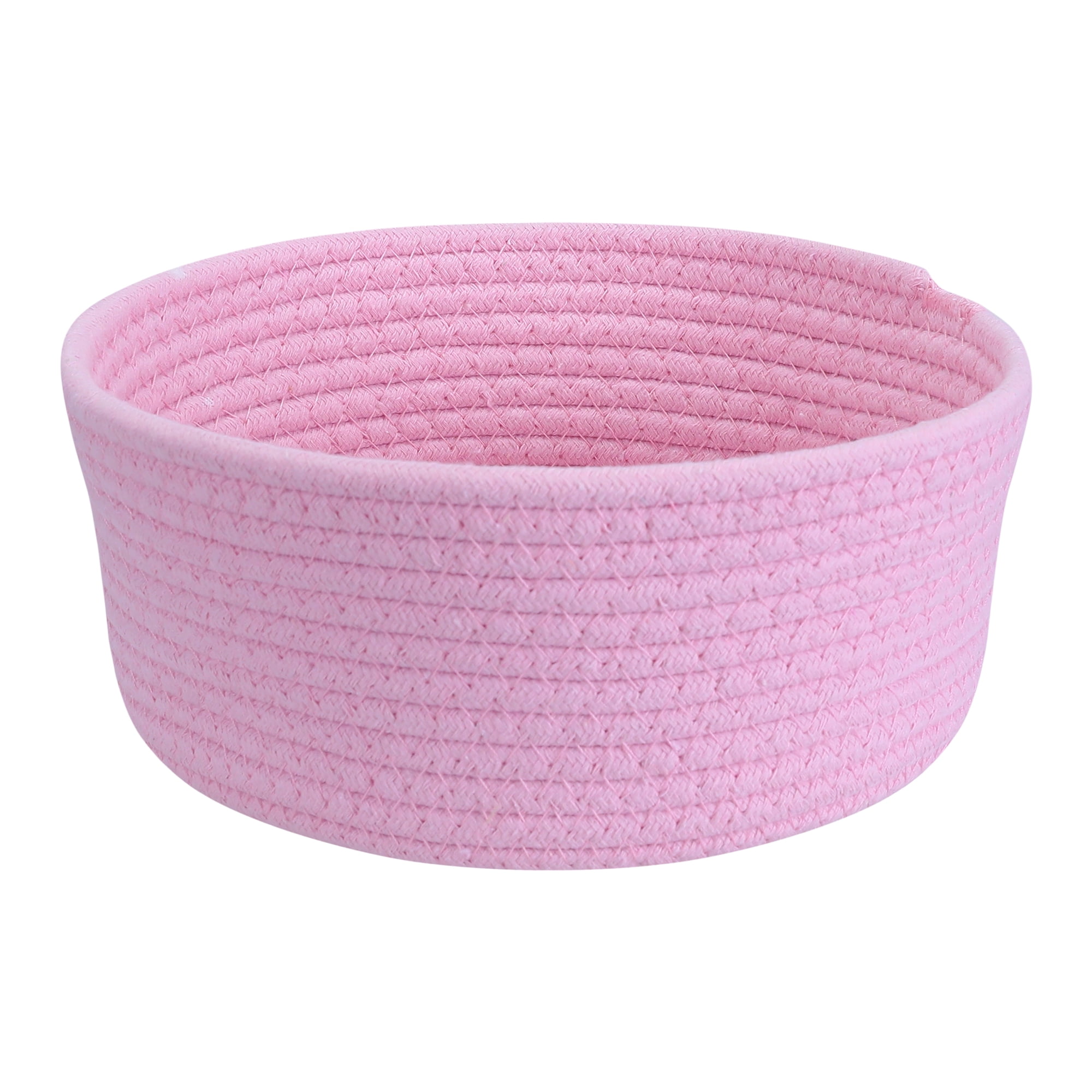 Unique Bargains Round Woven Storage Basket Small Storage Bin for Home Decor Pink L