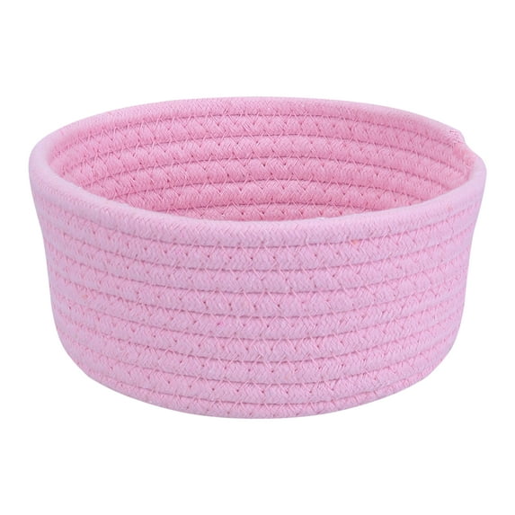 Unique Bargains Round Woven Storage Basket Small Storage Bin for Home Decor Pink S