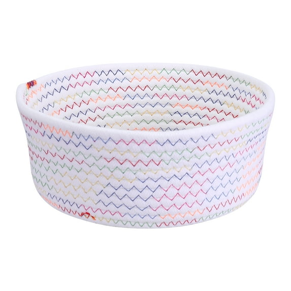 Unique Bargains Round Woven Storage Basket Small Storage Bin for Home Decor White L
