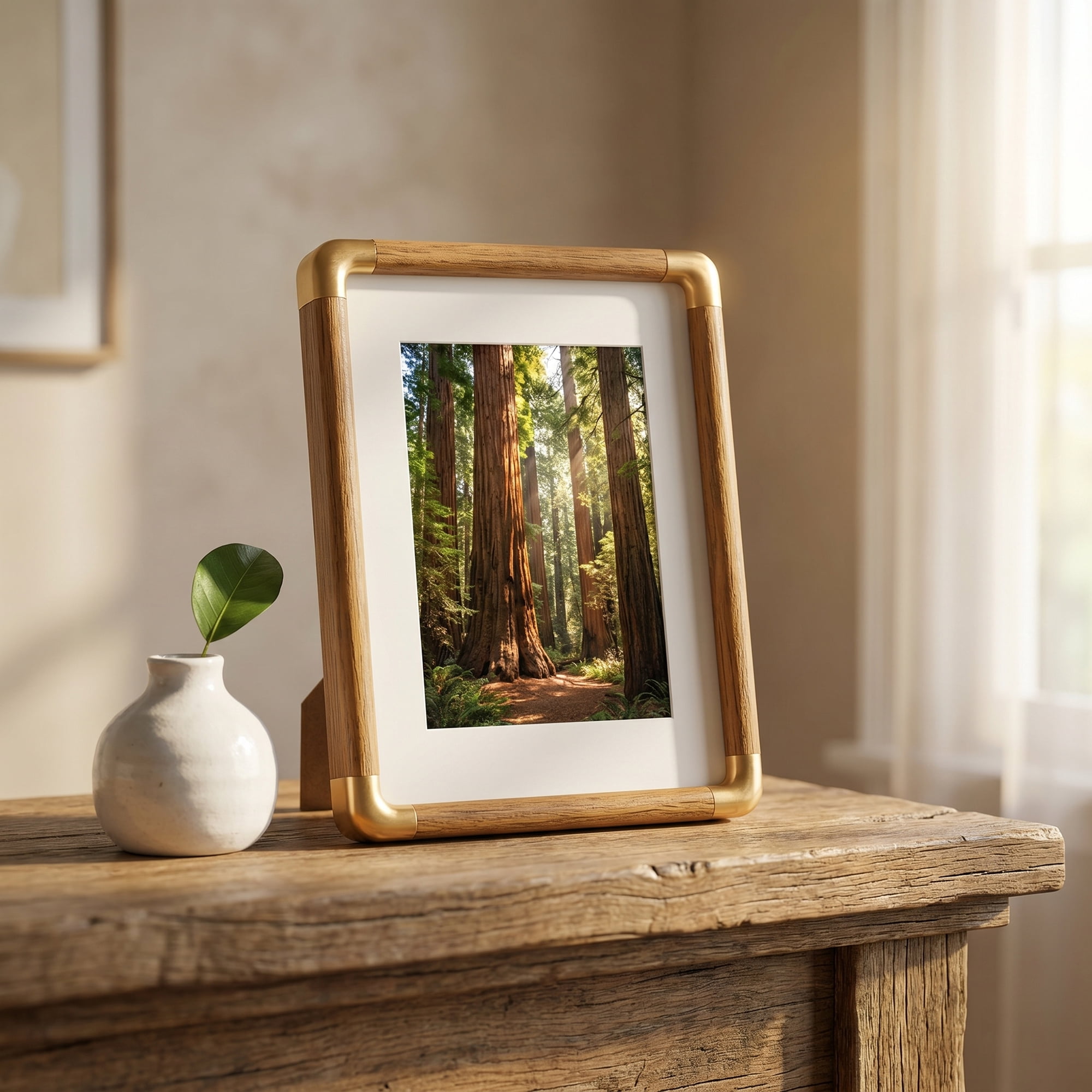 Unique Bargains Rounded Edge Minimalist Bauhaus Plastic Photo Frame Teak Color 4" x 6"