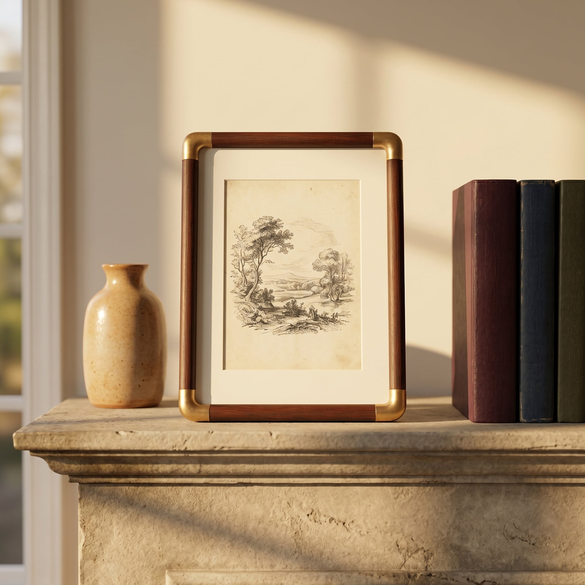 Unique Bargains Rounded Edge Minimalist Plastic Photo Frame Walnut Wood Color 4" x 6"