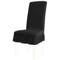 Unique Bargains Ruffled Skirt Dining Chair Cover Ruffled Seat Slipcovers Black M