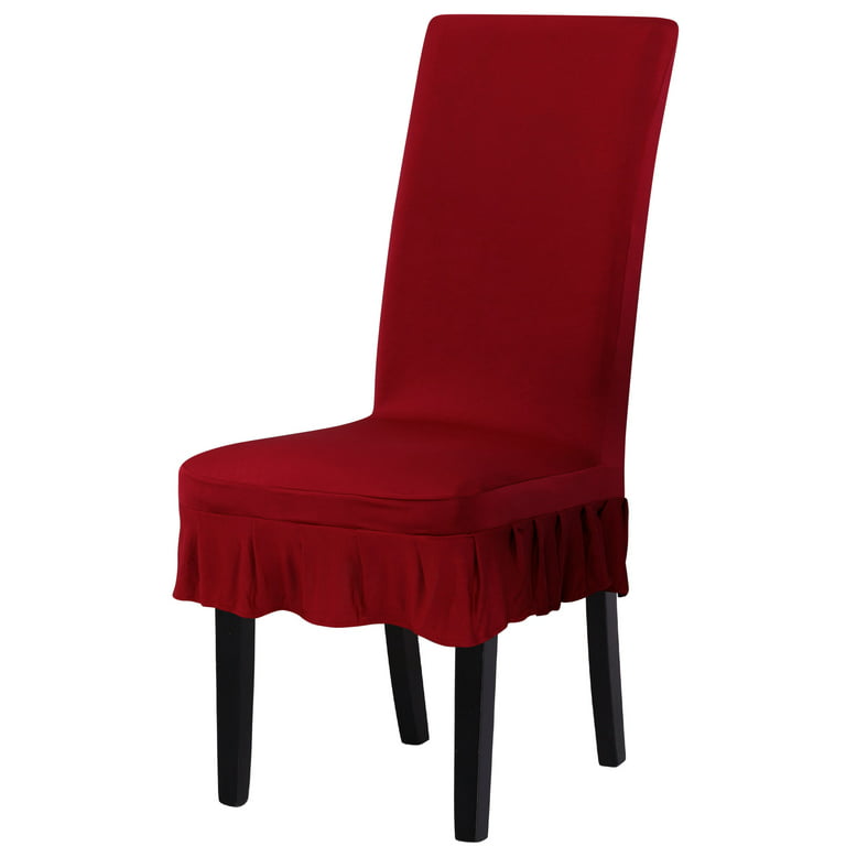 Unique Bargains Ruffled Skirt Dining Chair Cover Set Burgundy L