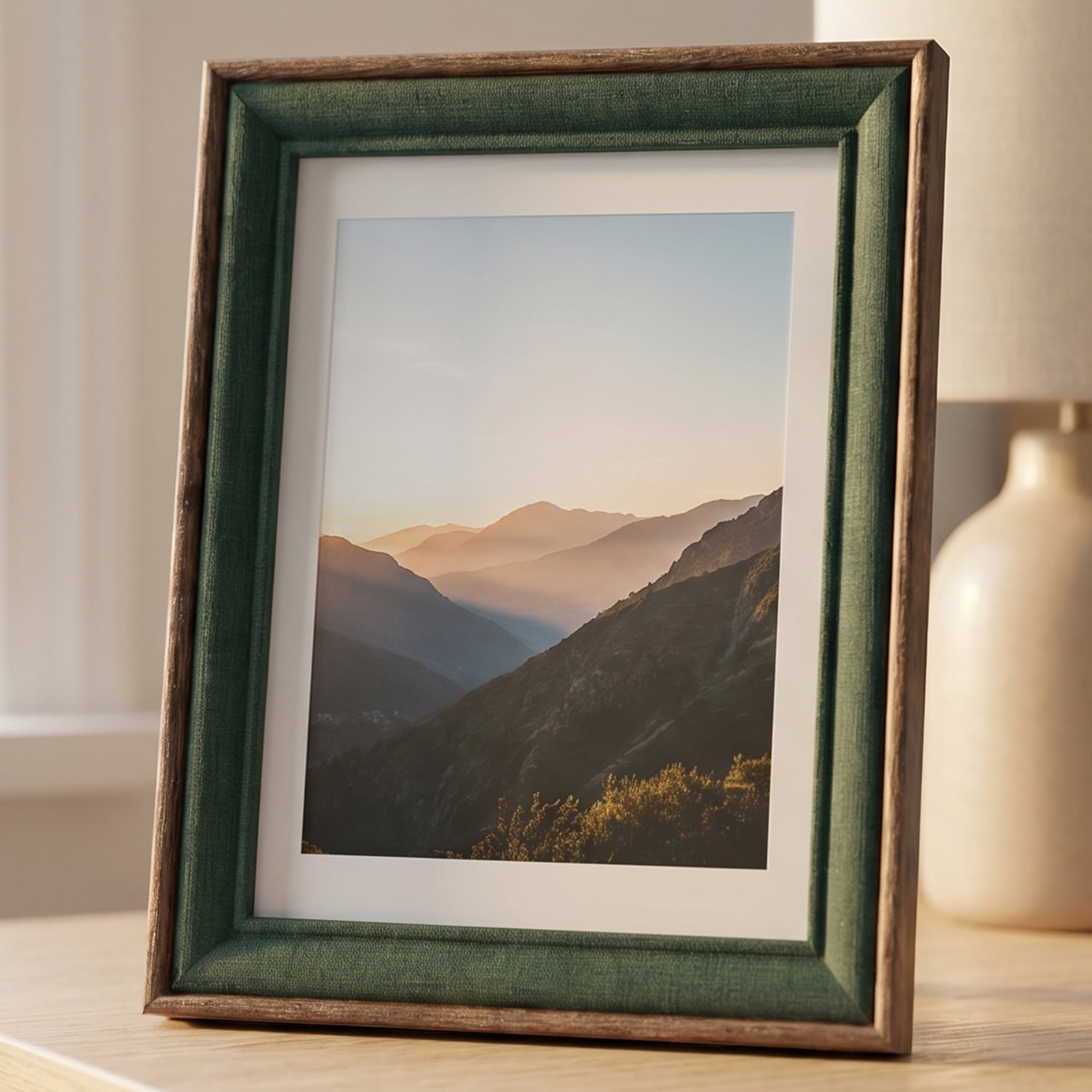 Unique Bargains Rustic Distressed Wood Photo Frame for Wall Mounting Walnut Green 8" x 10"