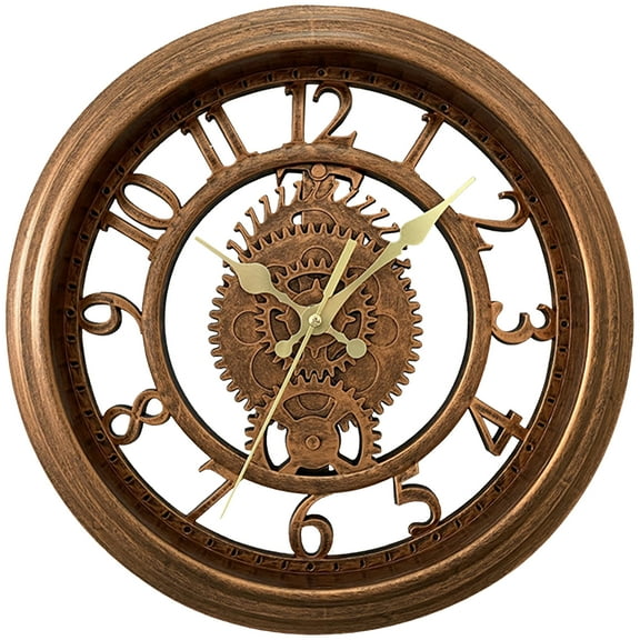 Unique Bargains Rustic Farmhouse Gear Clock with Moving Gears Wall Clock Brown