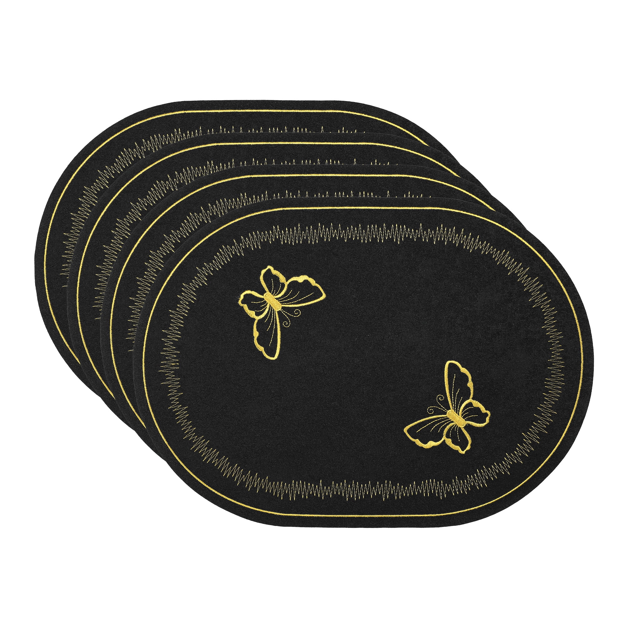 Unique Bargains Rustic Oval Placemats 4pcs Cotton Linen Black 17.7"x12.6"