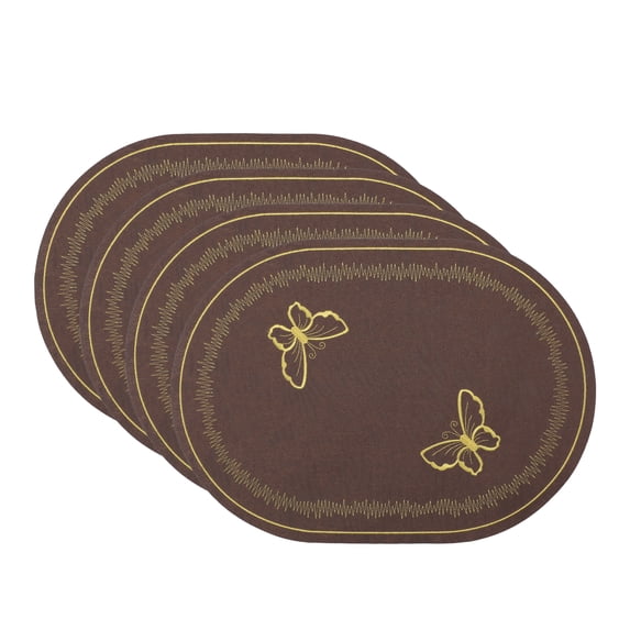 Unique Bargains Rustic Oval Placemats 4pcs Cotton Linen Brown 17.7"x12.6"