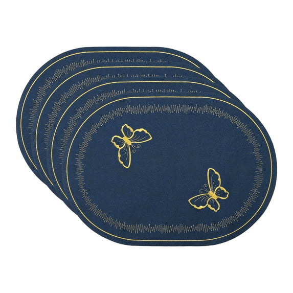 Unique Bargains Rustic Oval Placemats 4pcs Cotton Linen Navy Blue 17.7"x12.6"