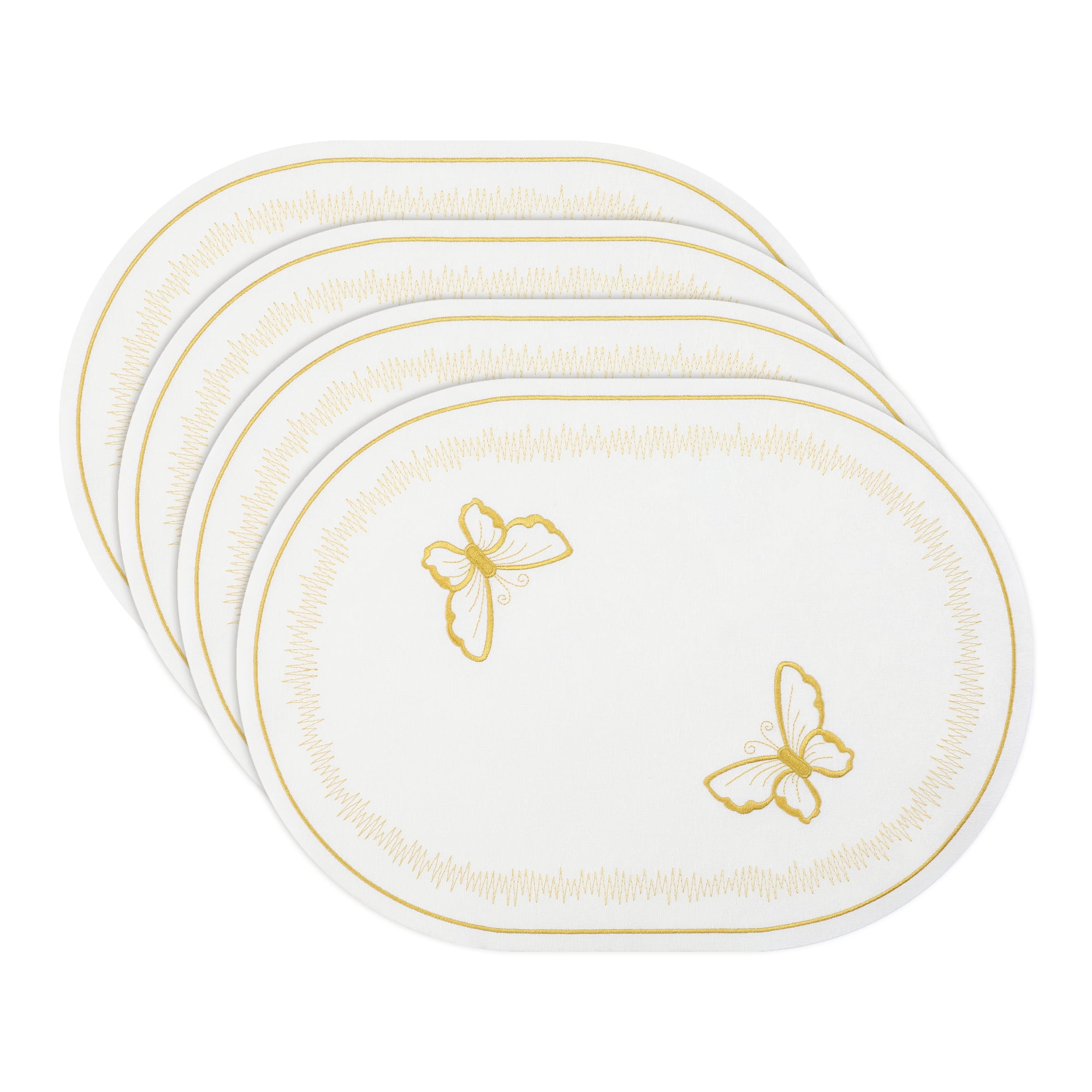 Unique Bargains Rustic Oval Placemats 4pcs Cotton Linen White 17.7"x12.6"