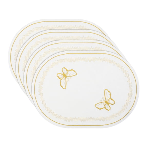 Unique Bargains Rustic Oval Placemats 4pcs Cotton Linen White 17.7"x12.6"