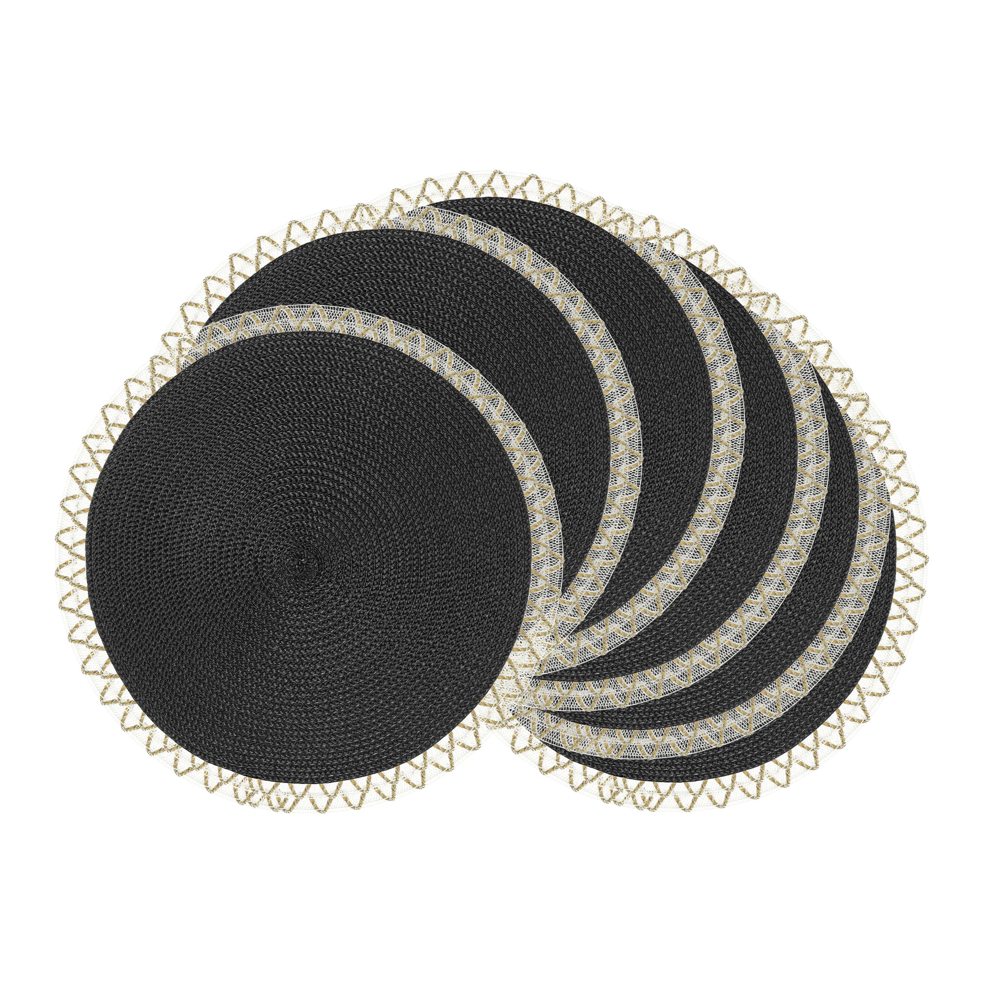 Unique Bargains Rustic Placemats 6 Pack Round Woven Placemats Black 15x15inch