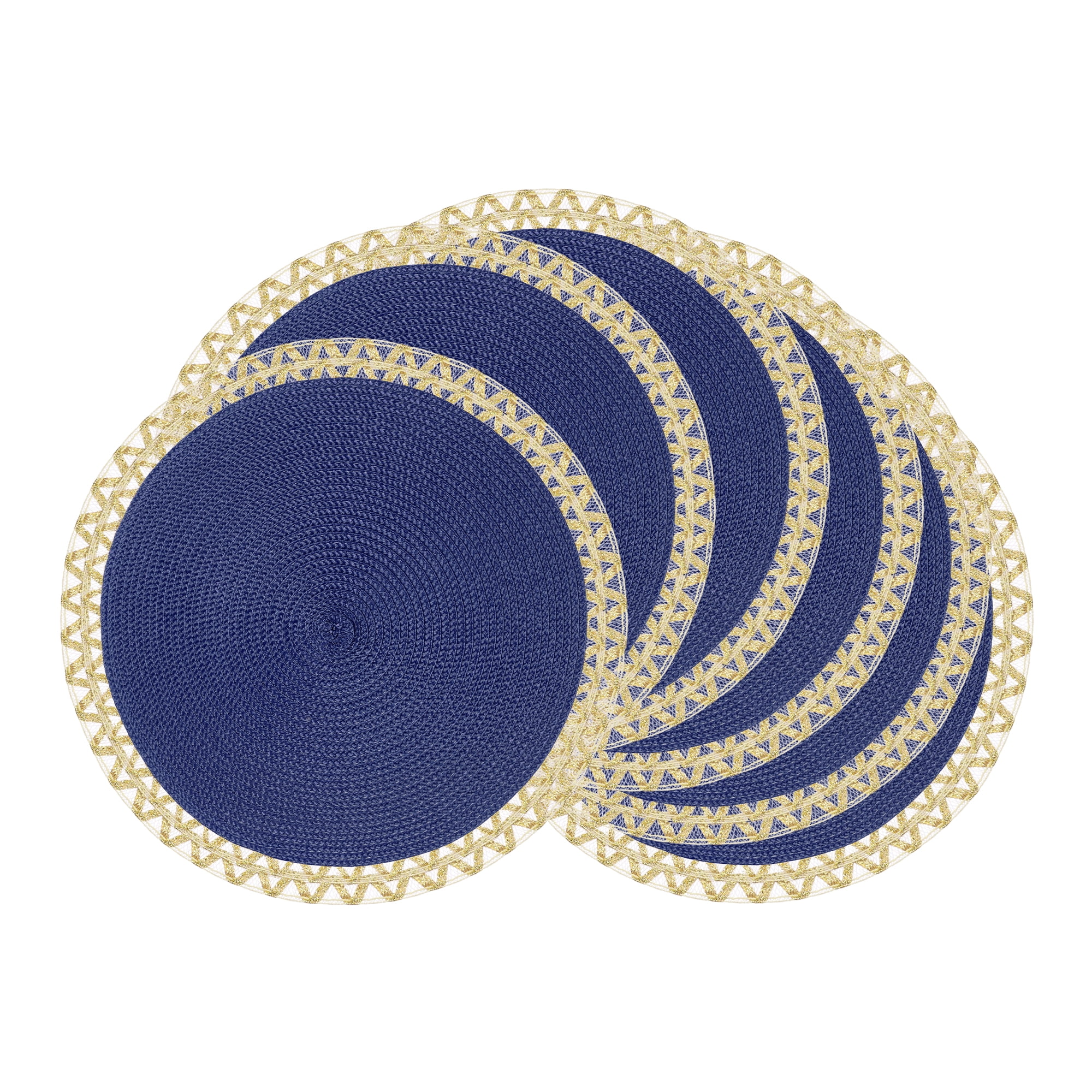 Unique Bargains Rustic Placemats 6 Pack Round Woven Placemats Dark Blue 15x15inch