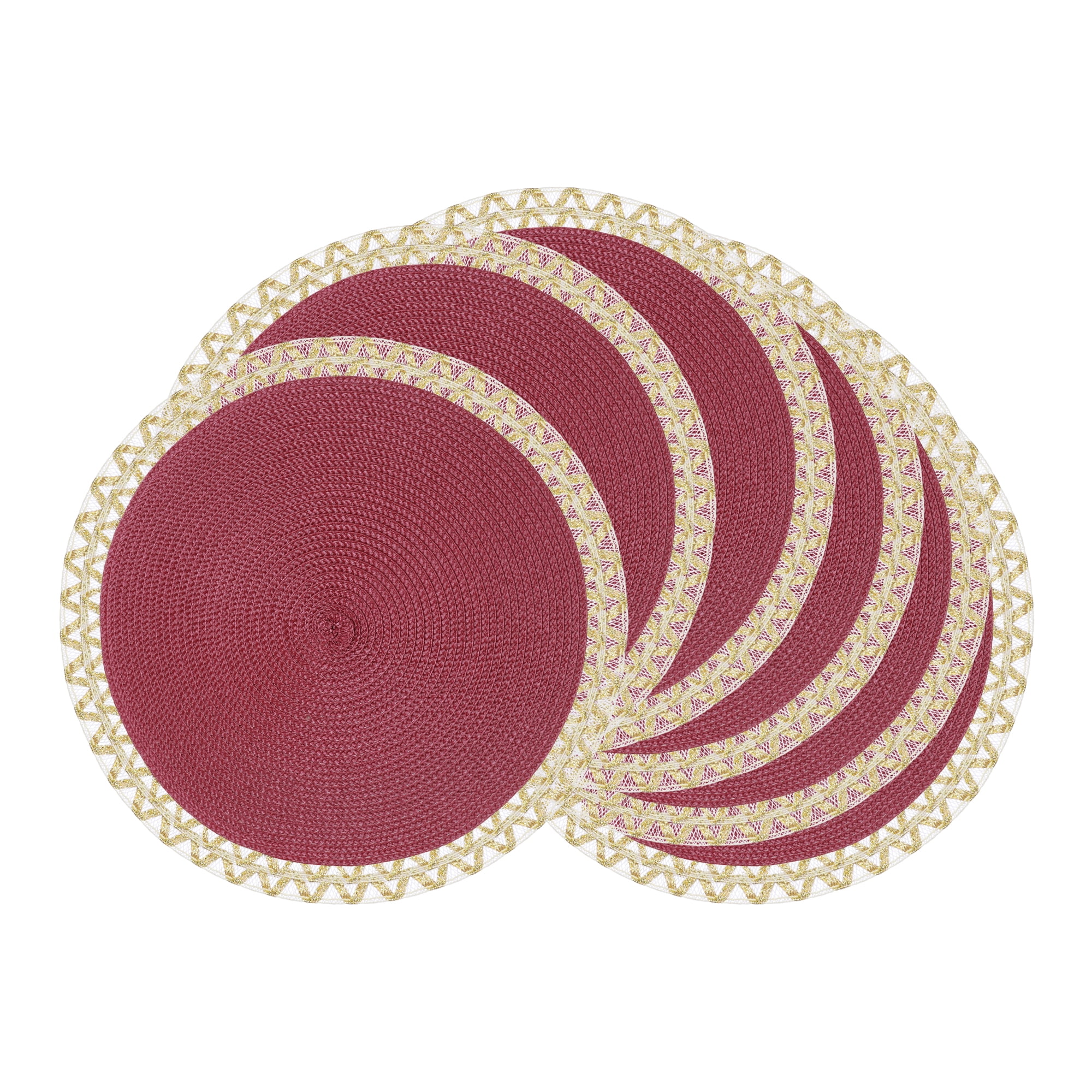Unique Bargains Rustic Placemats 6 Pack Round Woven Placemats Red 15x15inch
