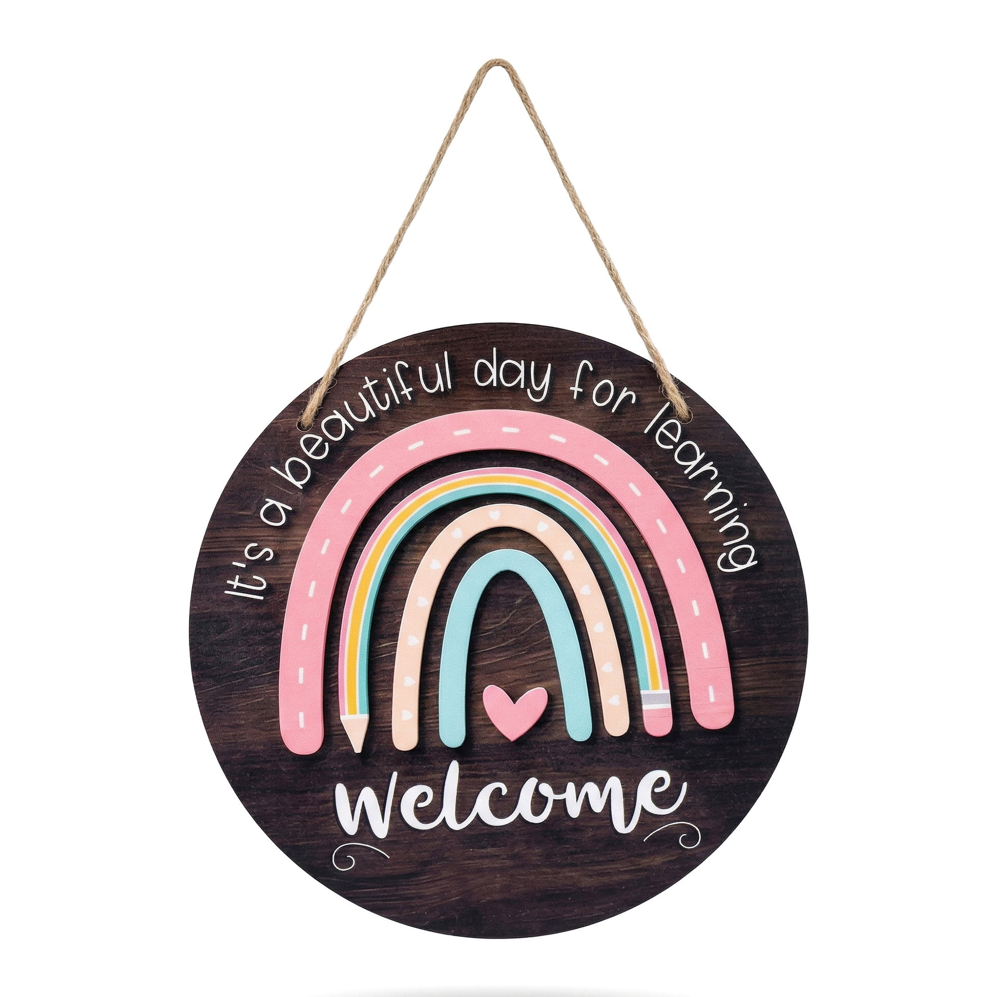 Unique Bargains Rustic Round Hanging Wall Decor Small Wooden Welcome Sign Style A 7.9in