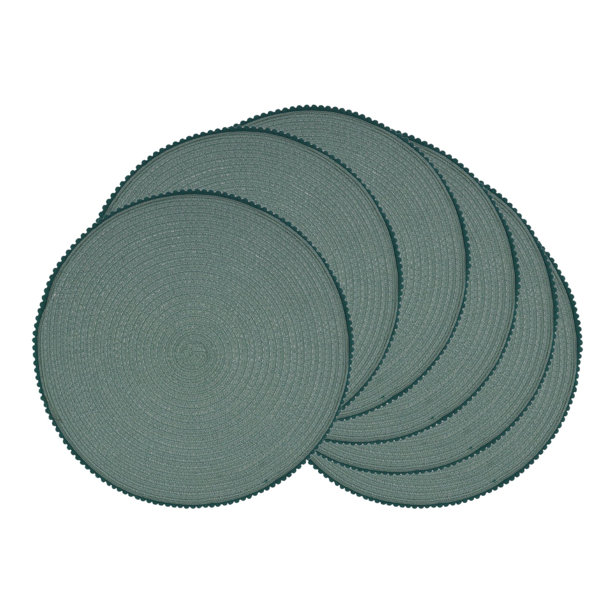 Unique Bargains Rustic Round Placemats 6Pcs Woven Placemats Green 15x15inch