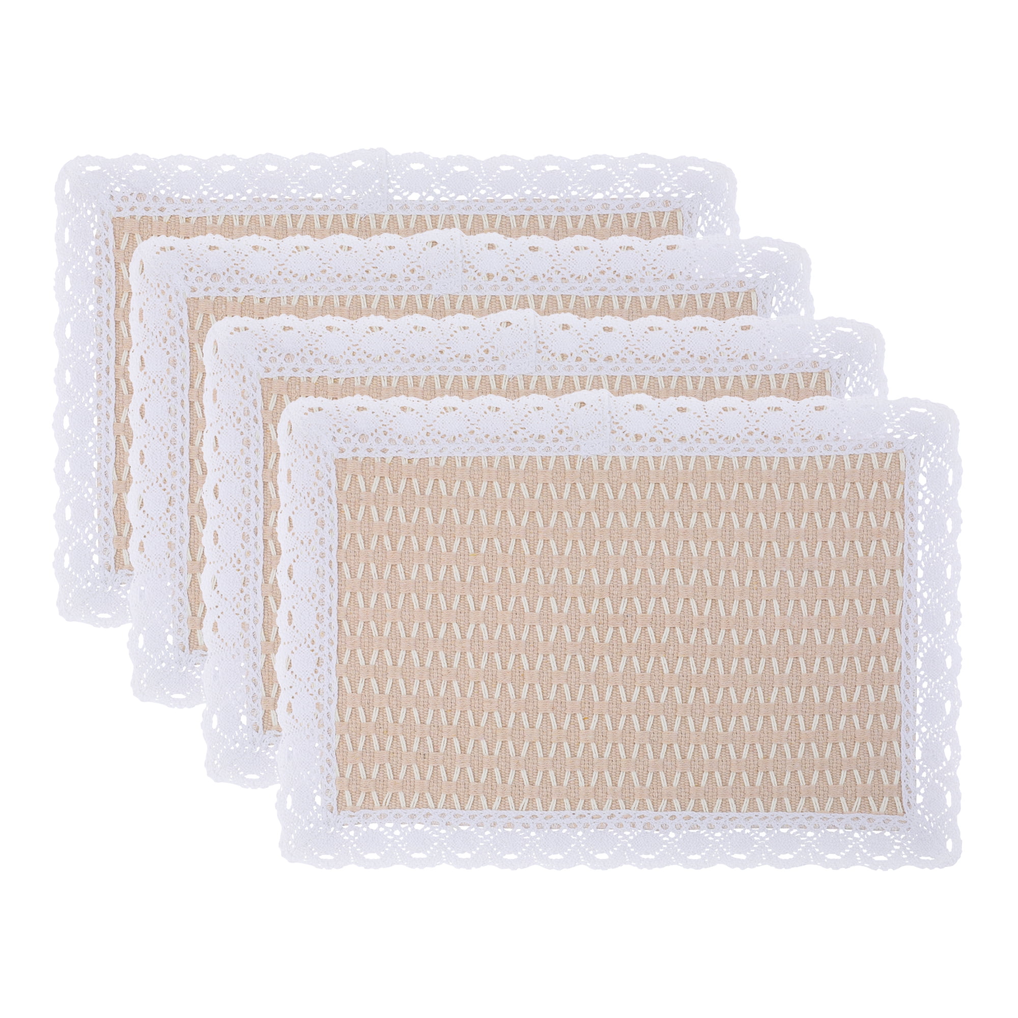 Unique Bargains Rustic Set of 4 Rectangle Woven Placemats Apricot 17.7x11.8inch
