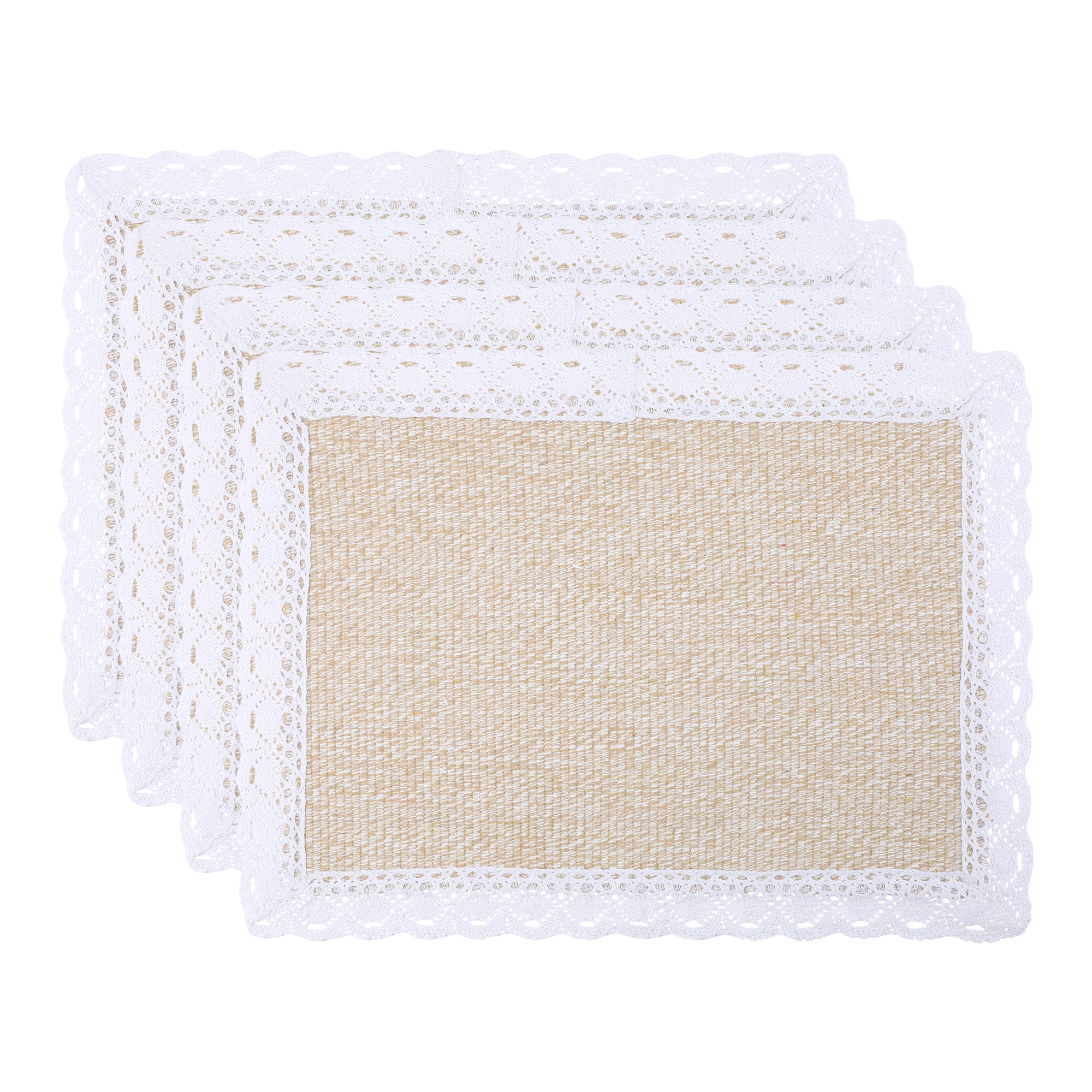Unique Bargains Rustic Set of 4 Rectangle Woven Placemats Beige 17.7x11.8inch