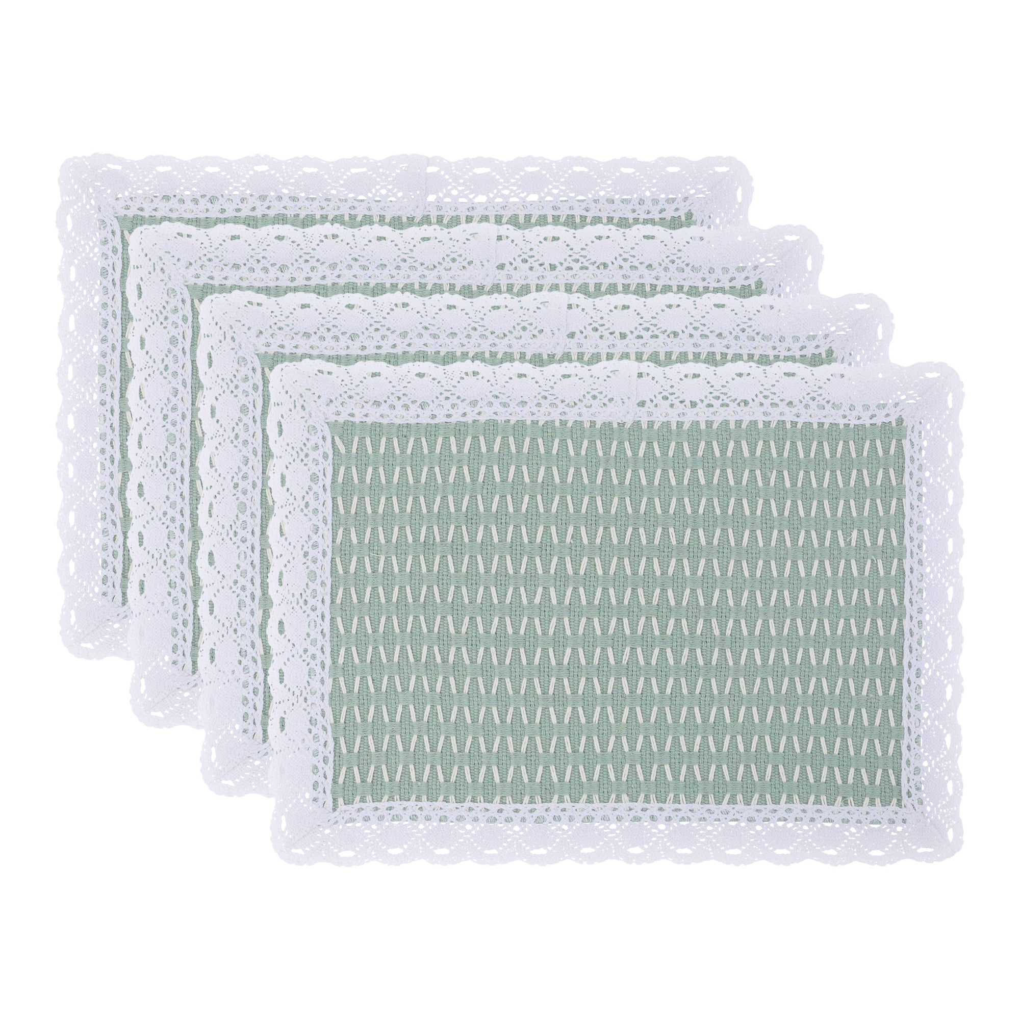 Unique Bargains Rustic Set of 4 Rectangle Woven Placemats Green 17.7x11.8inch