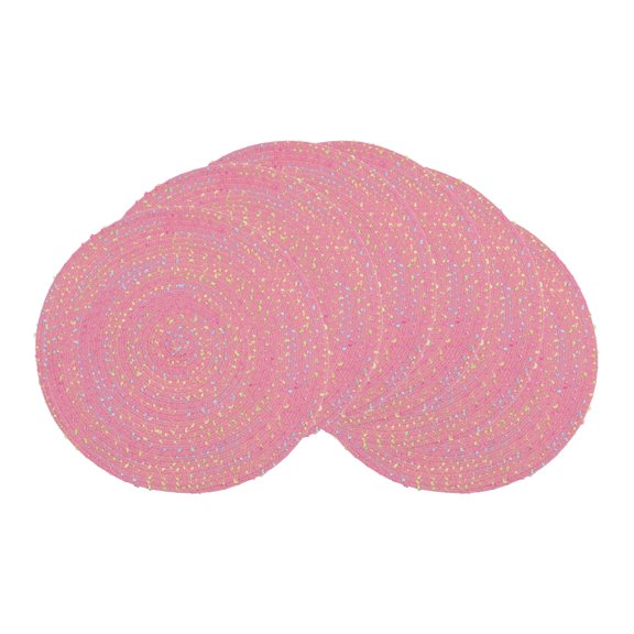 Unique Bargains Rustic Set of 6 Round Placemats for Dining Table Decor Pink