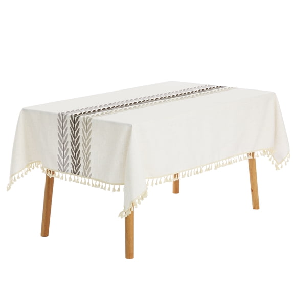 Unique Bargains Rustic Tablecloth Cotton Linen Waterproof Table Cover with Tassels, Coffee 55"x55"