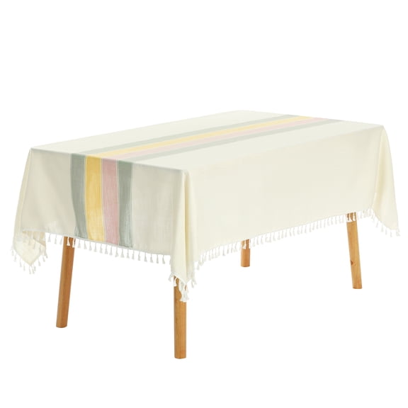 Unique Bargains Rustic Tablecloth Cotton Linen Waterproof Table Cover with Tassels, Colorful 55"x79"