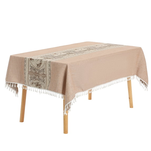 Unique Bargains Rustic Tablecloth Cotton Linen Waterproof Table Cover with Tassels, Garden Coffee 55"x71"