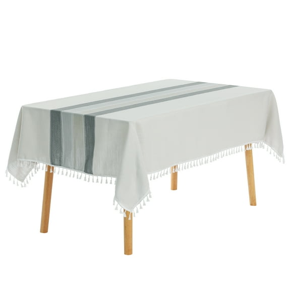 Unique Bargains Rustic Tablecloth Cotton Linen Waterproof Table Cover with Tassels, Grey 55"x55"