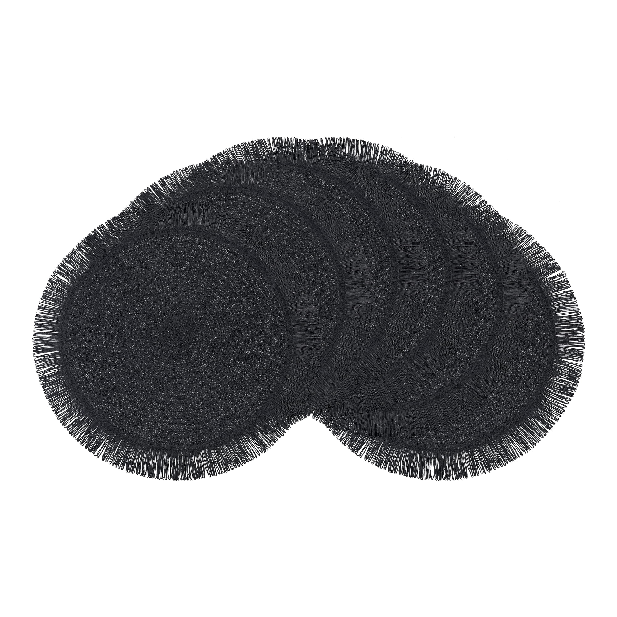 Unique Bargains Rustic Tassel Place Mats Set of 6 for Dining Table Decor Black 15"x15"