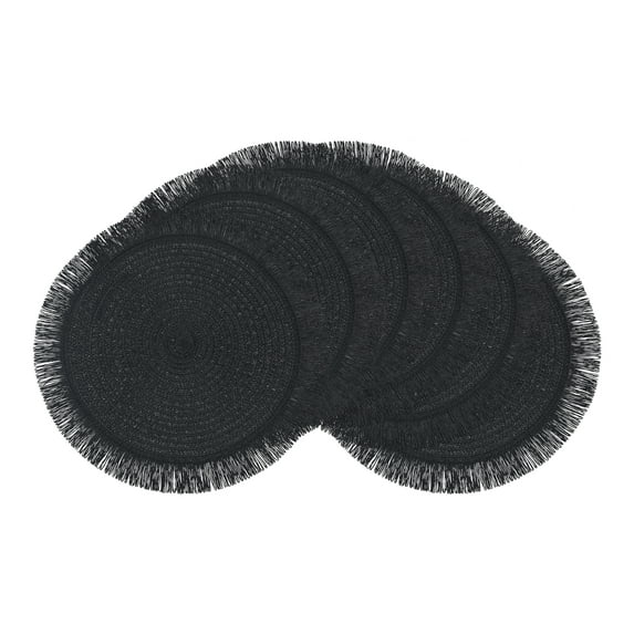 Unique Bargains Rustic Tassel Place Mats Set of 6 for Dining Table Decor Black 15x15in