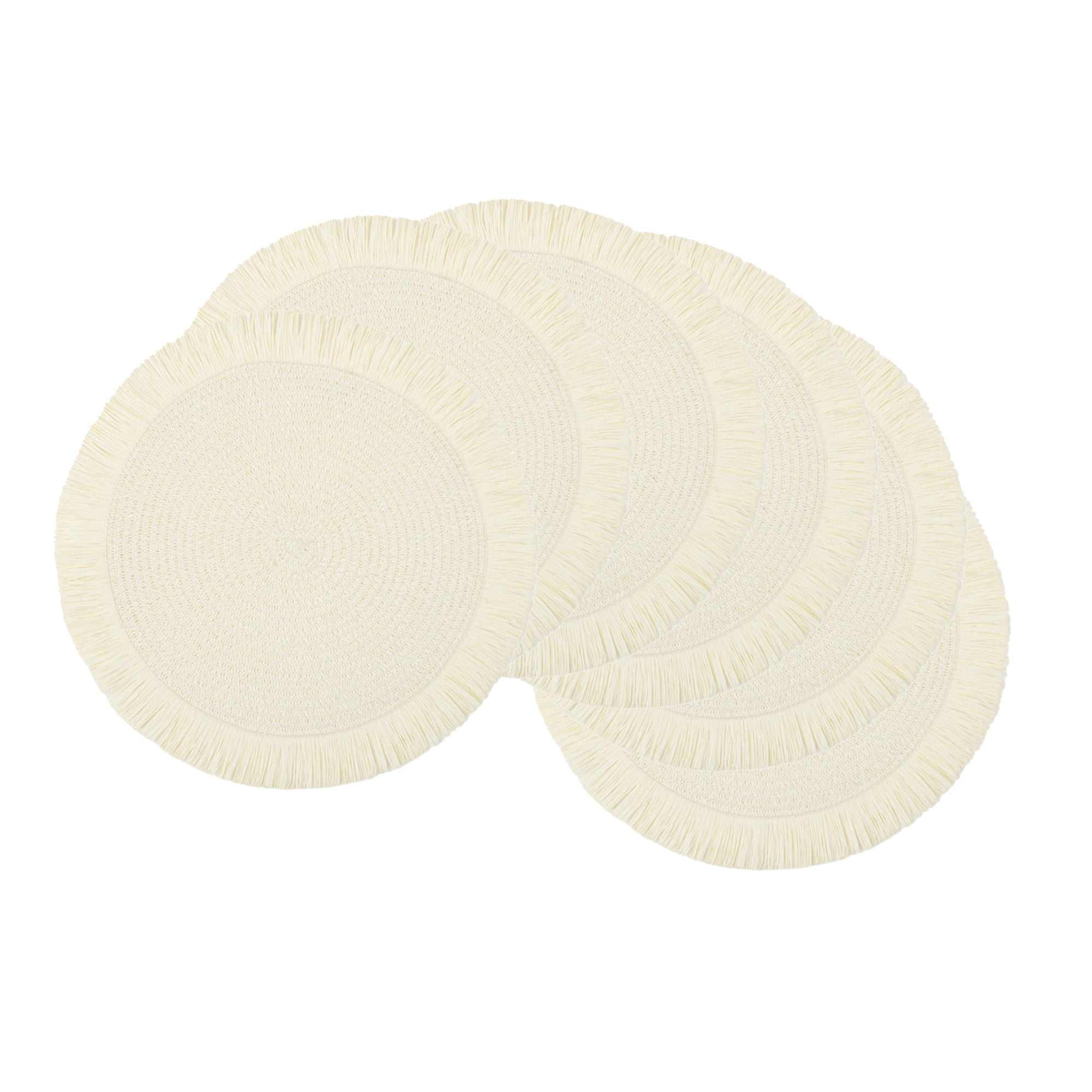Unique Bargains Rustic Tassel Place Mats Set of 6 for Dining Table Decor White 15"x15"