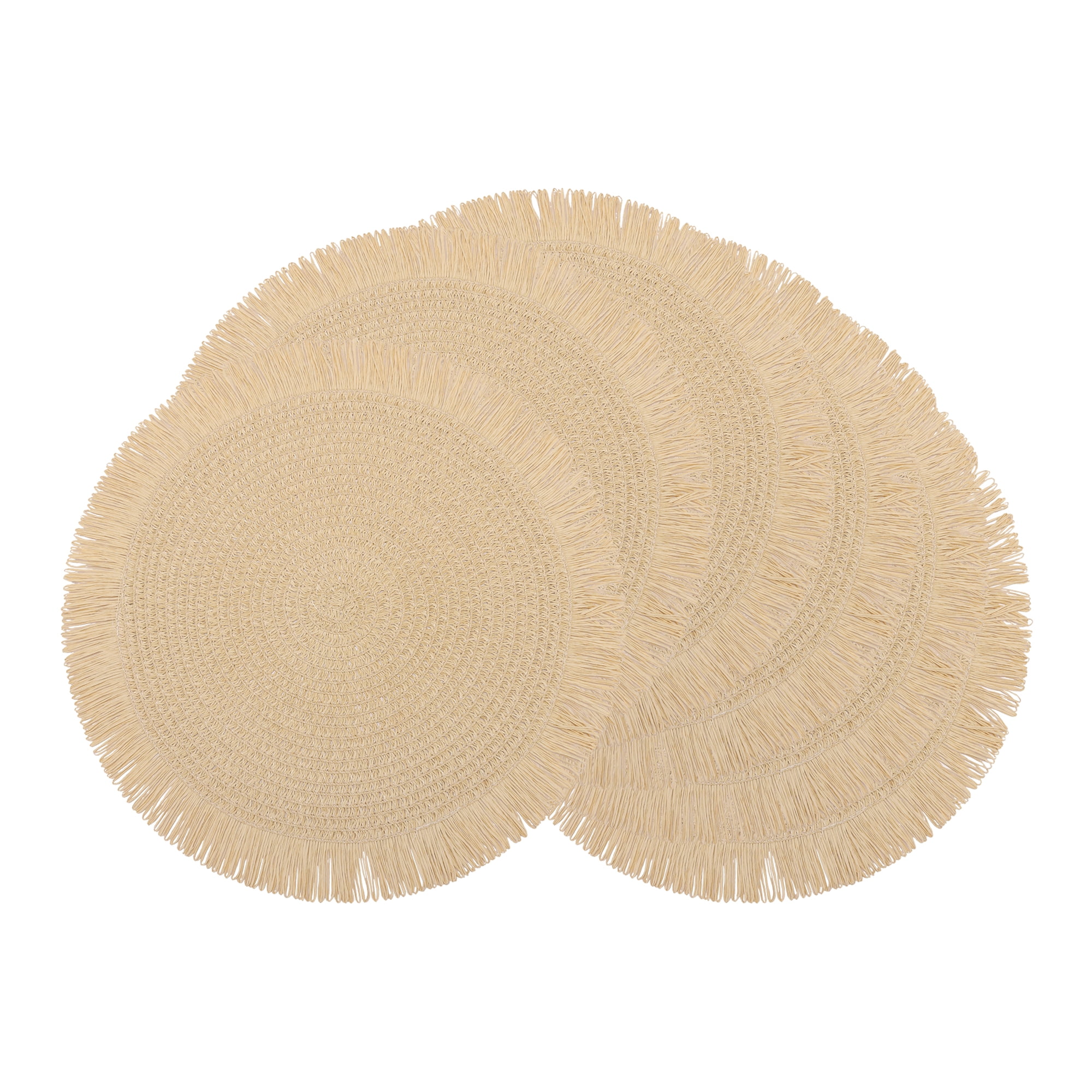 Unique Bargains Rustic Woven Round Placemats 6pcs Beige 15"x15"