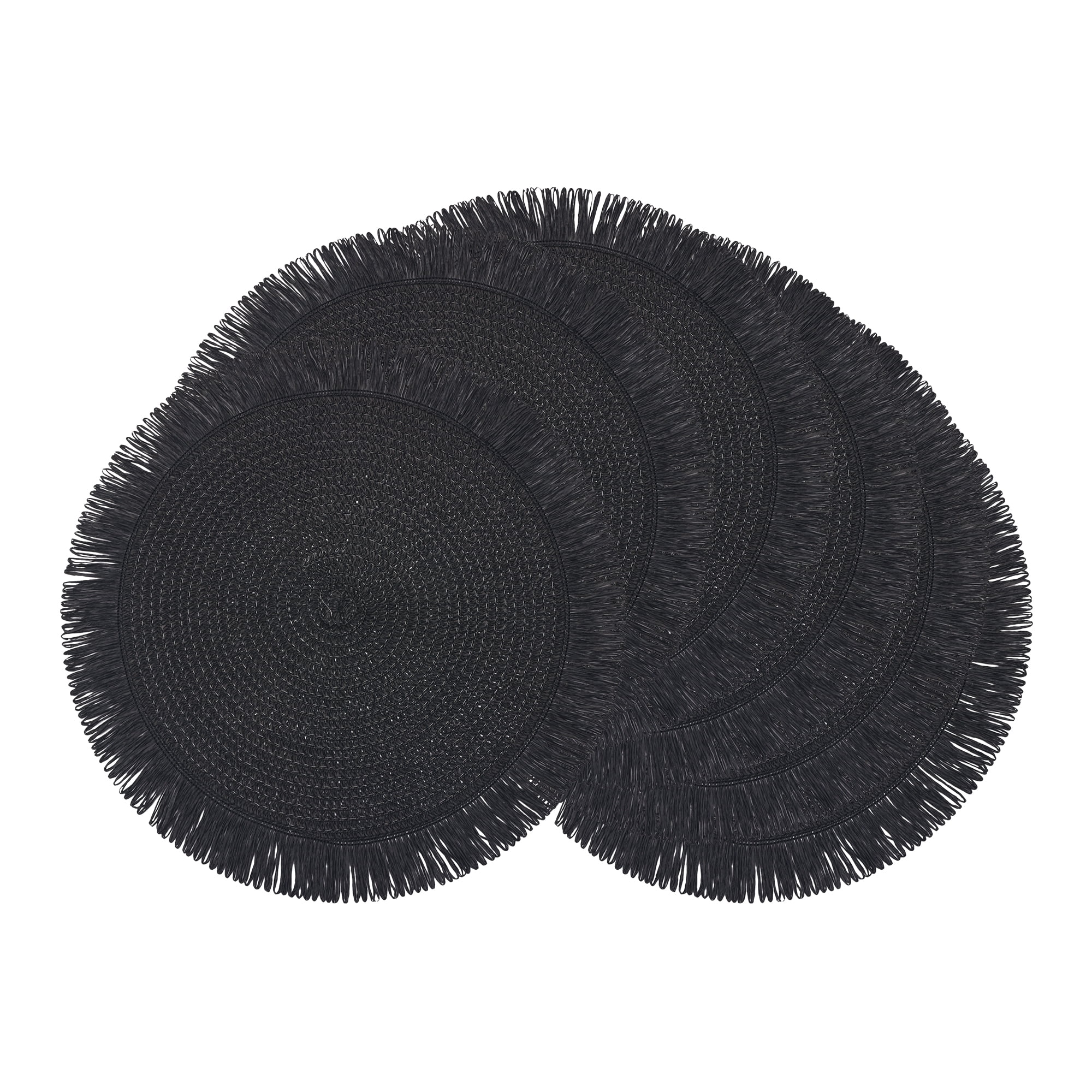 Unique Bargains Rustic Woven Round Placemats 6pcs Black 15"x15"