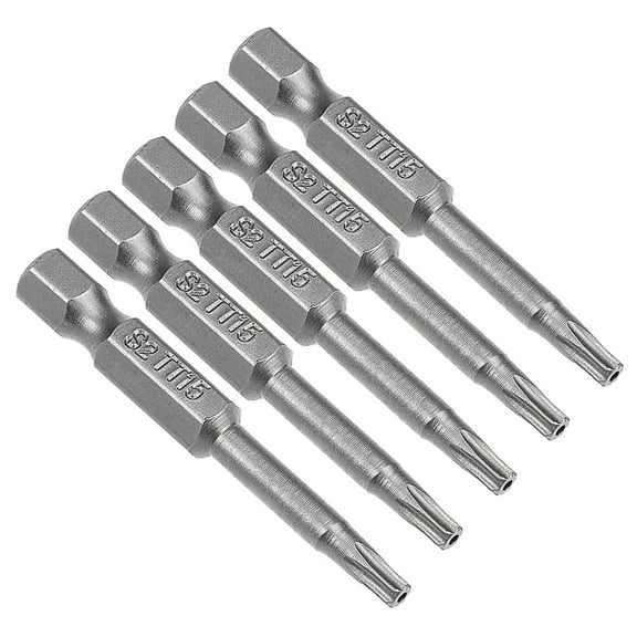Unique Bargains S2 5pcs 1/4' Hex Shank T15 Magnetic Security Torx Screwdriver Bits 50mm Length
