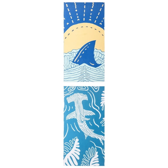 Unique Bargains Sand Free Soft Cartoon Beach Towel 2 Pack Navy Blue/Light Green 63"x31"